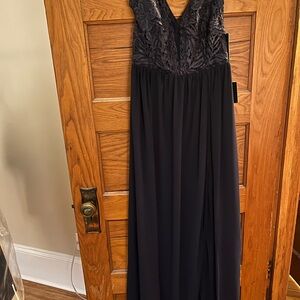 Lulu's Navy Blue Lace top Maxi Dress with slit